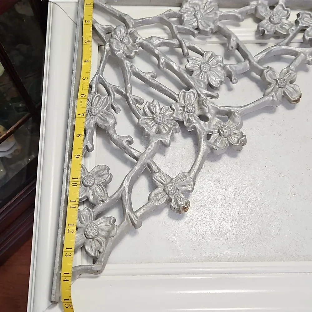 Decorative Floral Wrought Iron Corner Accents in Silver - Set of 2